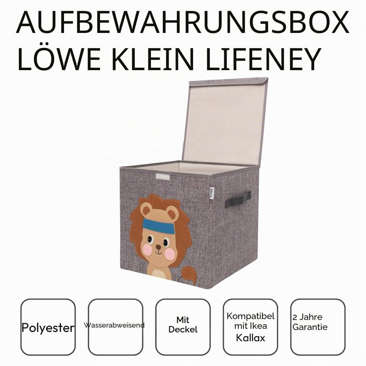 Aufbewahrungsbox mit Deckel und Löwe I Spielzeugbox mit Tiermotiv passend für Würfelregale I Ordnung