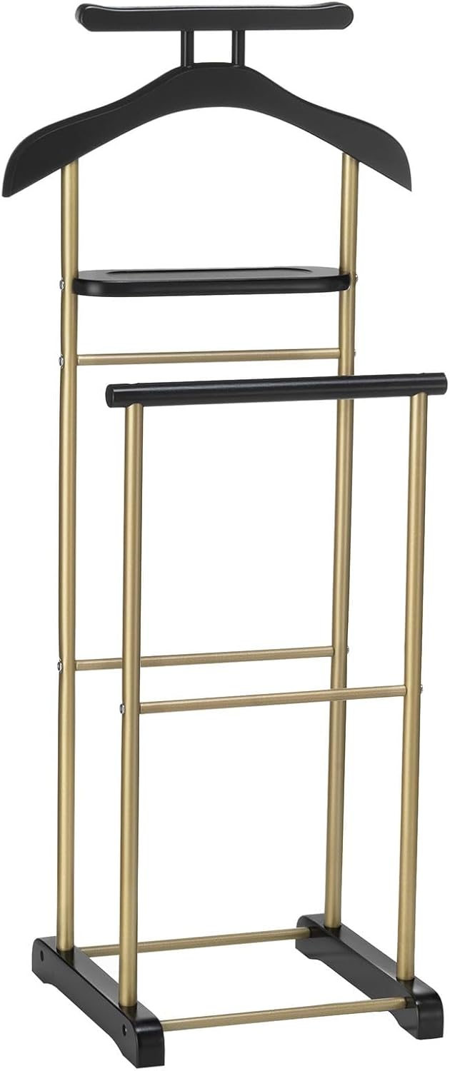 CARO-Möbel Herrendiener Medina mit Kleiderbügel, Hosenbügel & Ablage, schwarz/Gold - Stilvoller Klei