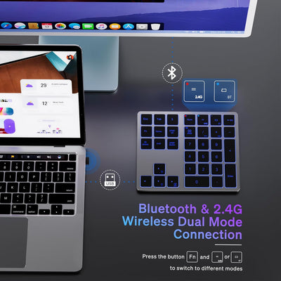 Doohoeek Bluetooth& 2.4G Nummernblock mit Hintergrundbeleuchtung für Laptops und Computer, Dual Mode