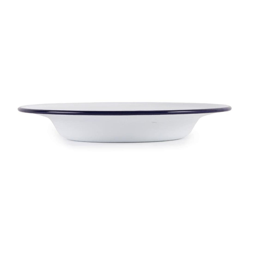 Olympia Emaille Suppenteller Set 245 mm/9 5/8 inch (6er Pack), Weiss mit blauem Rand, Emaillierte St