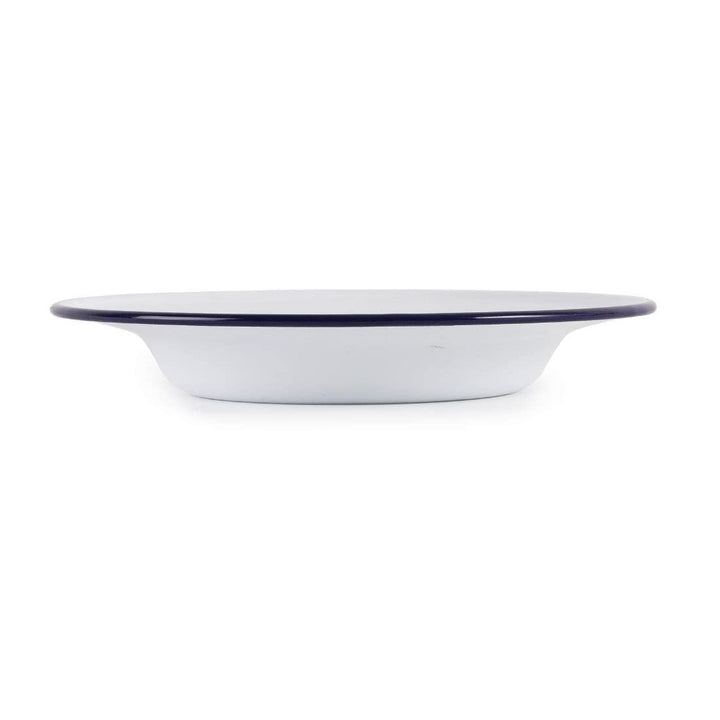 Olympia Emaille Suppenteller Set 245 mm/9 5/8 inch (6er Pack), Weiss mit blauem Rand, Emaillierte St