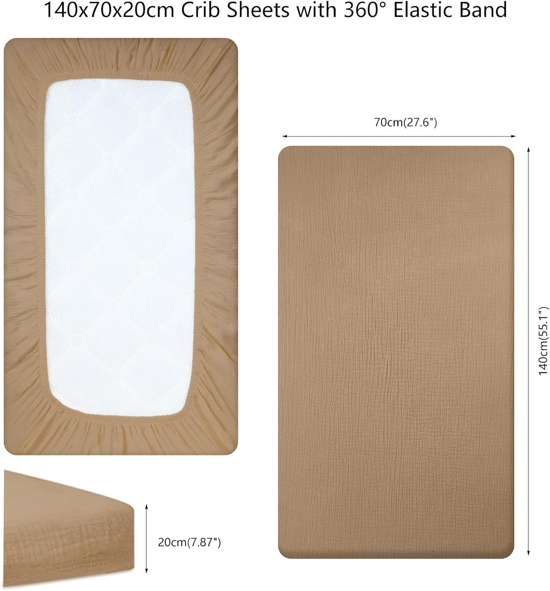 Peepeemax Kinder Spannbettlaken 70x140 cm, Musselin Baumwolle Bettlaken Kinderbett, Weich und Atmung