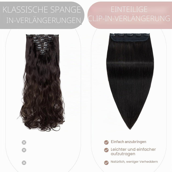 SEGO Haarteil Clip in Extensions Echthaar DICKER Haarverlängerung 1 Tresse 5 Clips Human Hair Glatt