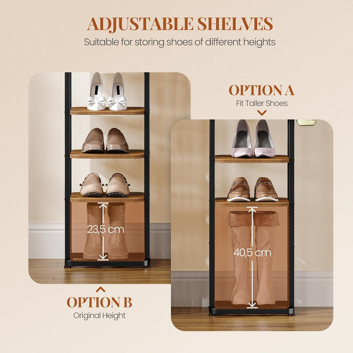 Vertikales Schuhregal, 10 Ebenen Schmales Schuhregal mit Haken, Verstellbar, Platzsparend, Schuhturm