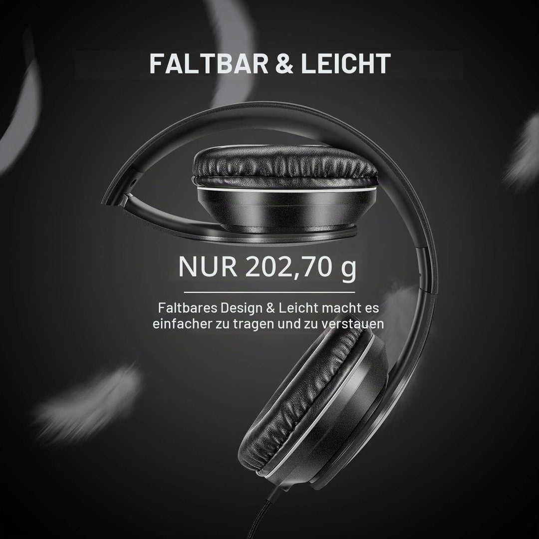 LORELEI X6 Over-Ear Headphones with Microphone, Lightweight Foldable & Portable Stereo Bass Headphon