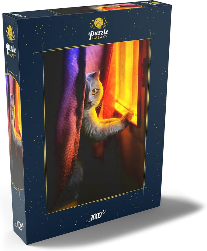 Süsse Katze im Nachtfenster - Premium 1000 Teile Puzzle - MyPuzzle Sonderkollektion von Puzzle Galax