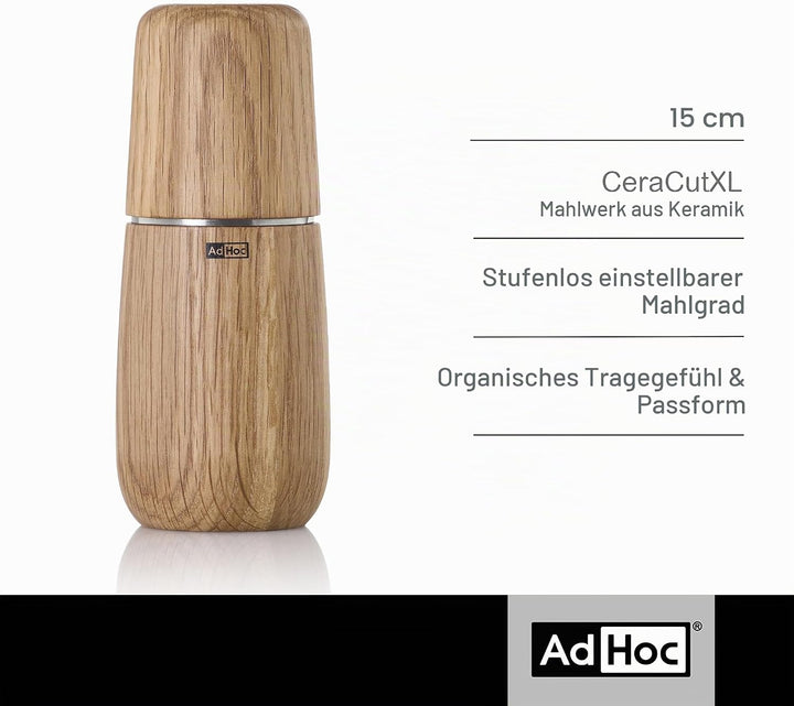AdHoc MP702 Pfeffer- | Salzmühle Yono, CeraCut® Keramik Mahlwerk, Naturholz Eiche geölt, hell|Edelst