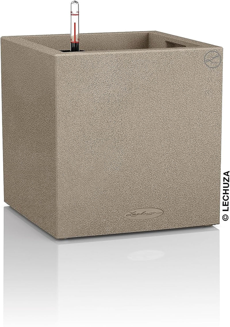 Lechuza CANTO Stone low 40, sandbeige, Hochwertiger Kunststoff, Inkl. Bewässerungssystem, Herausnehm