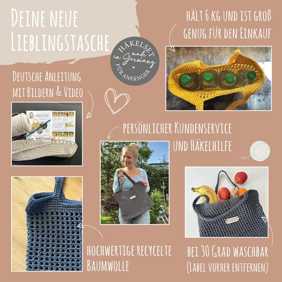 HÄKEL LIESE Häkelset Für Anfänger - Strandtasche Damen, Häkel Set für Anfänger Erwachsene, Häkelnade