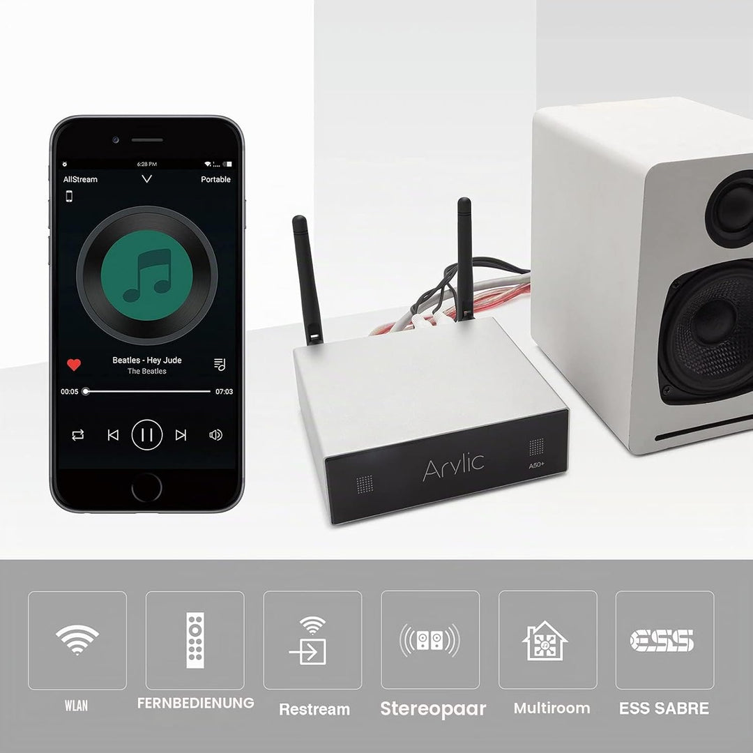 Arylic A50+ WiFi &amp; Bluetooth Heimverstärker TPA3116 Mit 50+50W 24V DC/2.0 Stereokanal, AirPlay DLNA,