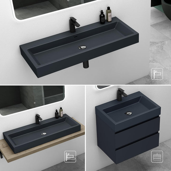 Mai & Mai Waschbecken Aufsatzwaschbecken Hängewaschbecken Breite: 60cm Waschschale Mineralguss in ma