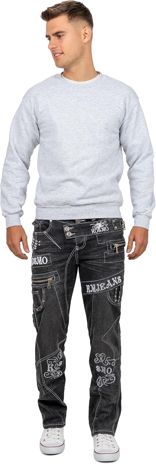 Kosmo Lupo Herren Jeans Extravagant Besondere Designs 29W / 32L Grau - 03, 29W / 32L Grau - 03