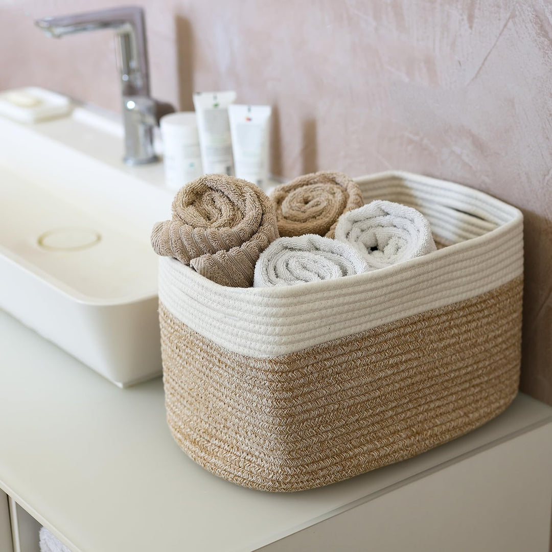 HMF Aufbewahrungskorb mit versteckten Griffen, 3er Set, Korb aus Baumwolle | 37,5 x 25 x 22,5 cm | W
