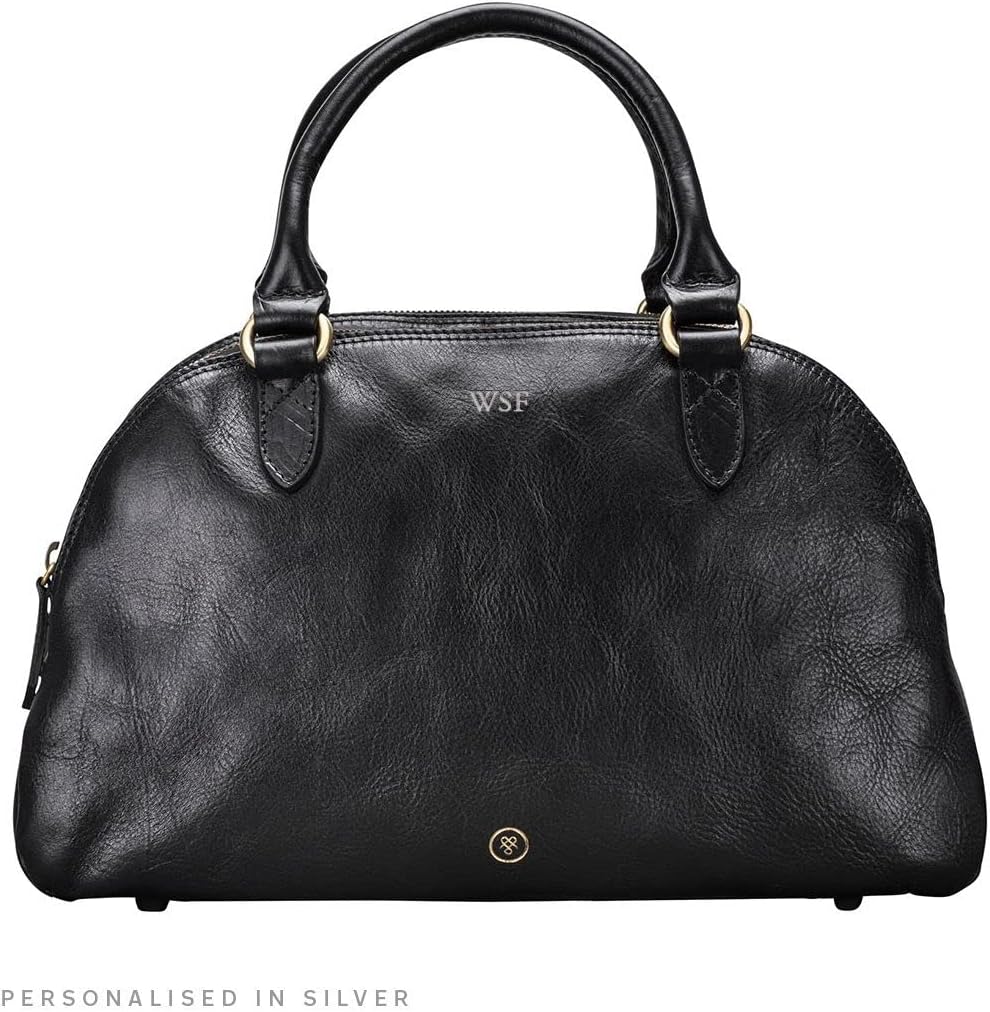 Maxwell Scott Hochwertige Damen Leder Bowling Bag Handtasche LilianaS in Schwarz