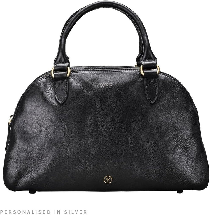Maxwell Scott Hochwertige Damen Leder Bowling Bag Handtasche LilianaS in Schwarz