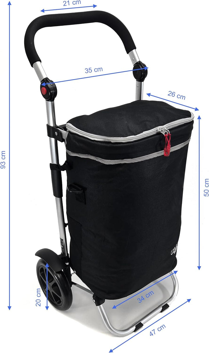 Einkaufstrolley Black-Line klappbar mit Kühlfach | Treppensteiger Shopping-Trolley Roller, grosse Ka