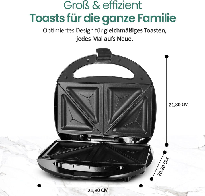 Emerio Doppel Sandwich Maker, BPA frei, klassische Form für dreieckiges Sandwich, leicht zu reinigen