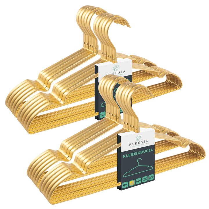Parusia Kleiderbügel Gold, 42cm breit, 1cm stark, Kleiderbügel Metall rostfrei, formstabil, zur plat
