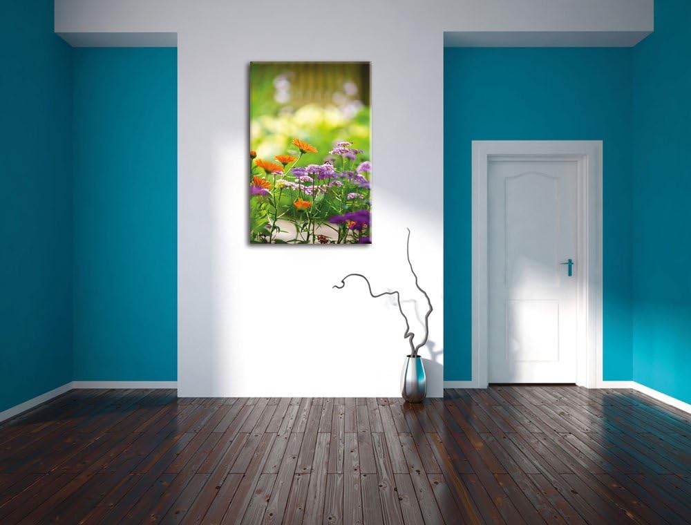 Pixxprint Blumenwiese, Format: 100x70 auf Leinwand, XXL riesige Bilder fertig gerahmt mit Keilrahmen