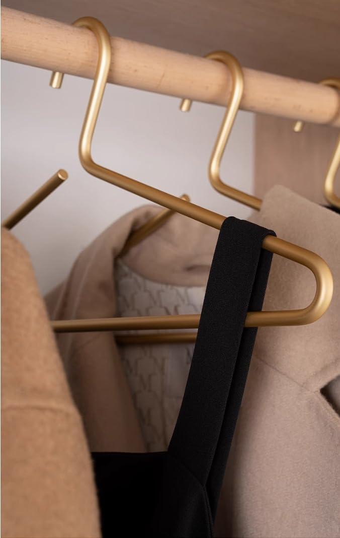 Premium Matte Gold Aluminium Kleiderbügel - 6er Pack, 41,5 cm Extra Glatt & Dual Metall Hemd Bügel,
