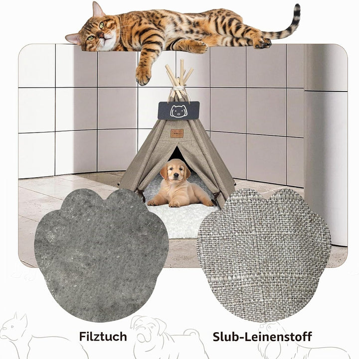 Tipi Zelt für Haustiere Hundezelt Katzenzelt mit Plüschkissen Haustierzelte Häuser für Katzen und Hu