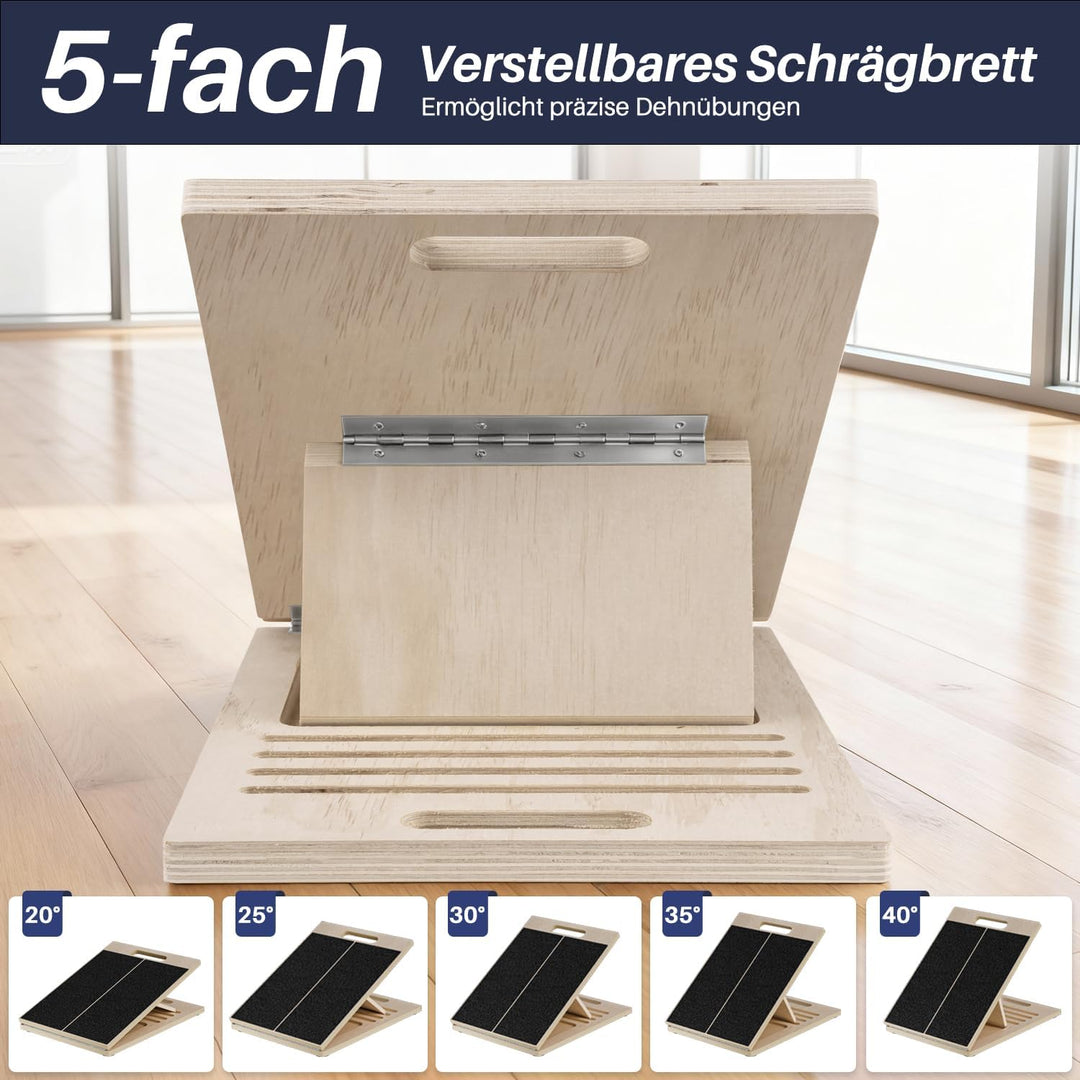 Holz Wadendehner Schrägbrett, Verstellbar Slant Board mit 5 Winkeln & Griff, Rutschfestes Wadendehne