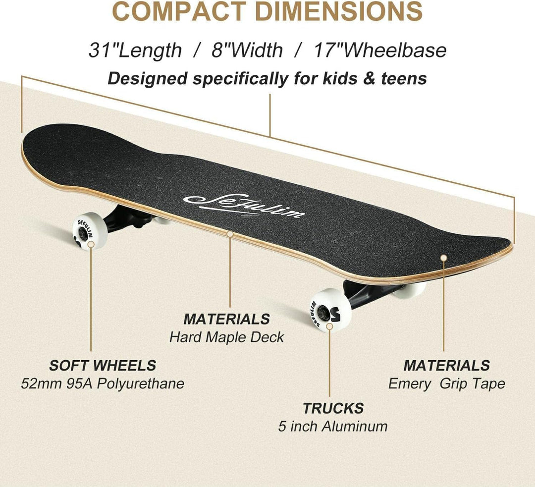 Sefulim Skateboard Adult Komplettboard 31 x 8 Zoll£¬ mit ABEC-7 Kugellager 7 Layer Ahorn f¨¹r Anf?ng
