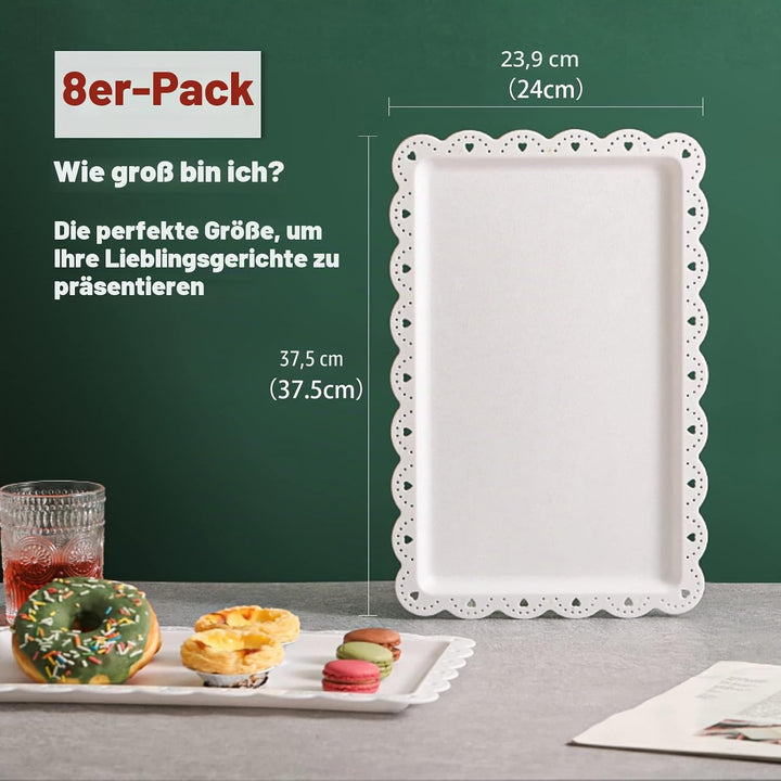 Tablett Klein Serviertablett Rechteckig Weiss - Servierplatte Plastik mit Rand - Essen Tabletts Flac
