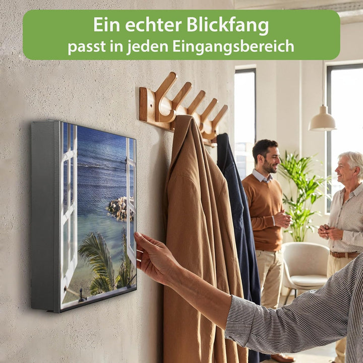 banjado Grosser Schlüsselkasten Glas - Schlüsselbox 30x30cm mit 50 Haken - Schlüsselkasten modern fü