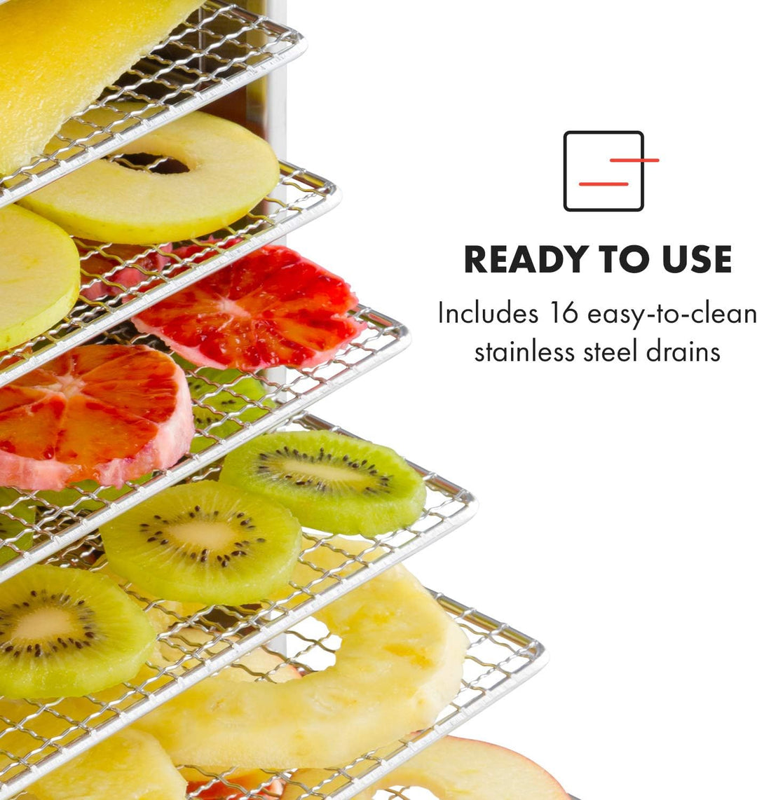 Klarstein Master Jerky - Dörrautomat, Dehydrator stufenlos regelbare Temperatur von 40-90 °C, 15h-Ti