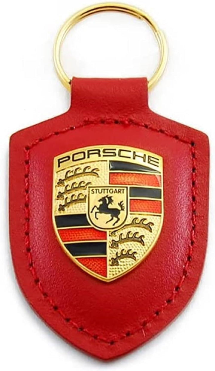 Porsche Schlüsselanhänger mit Wappen, Leder, Rot, Rot