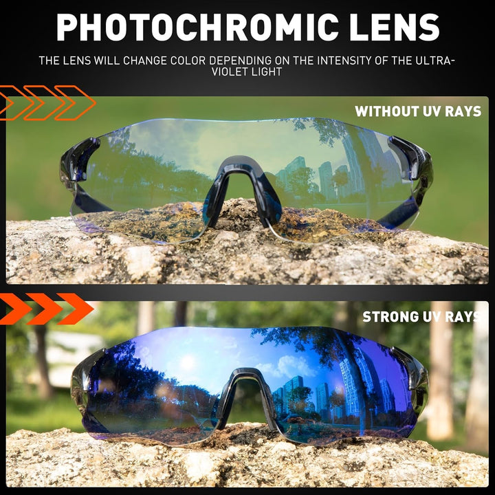 KAPVOE Sportbrille Selbsttönend Fahrradbrille Herren MTB Brille Klar Radbrille Damen Rennrad Sonnenb