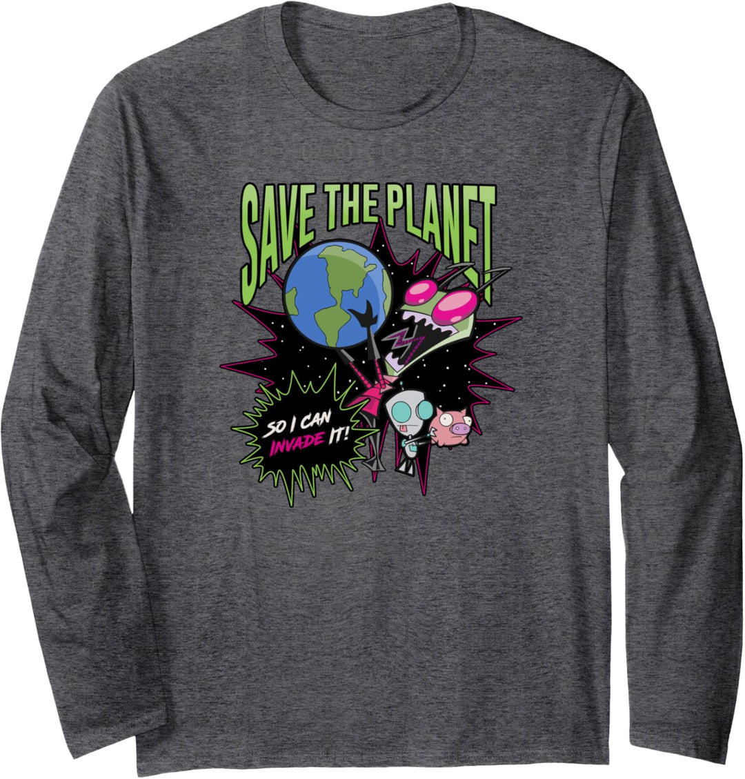 Invader Zim Earth Day Save The Planet So I Can Invade It! Langarmshirt