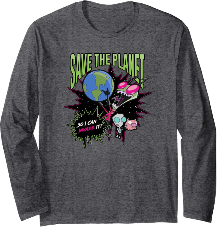 Invader Zim Earth Day Save The Planet So I Can Invade It! Langarmshirt