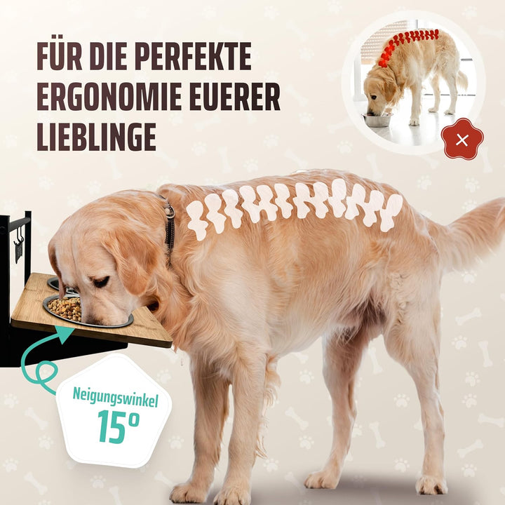 PetVita® - Erhöhter Hundenapf: ALLinONE Hundebar, 12 mal höhenverstellbar mit 2 Edelstahlnäpfen, Fut