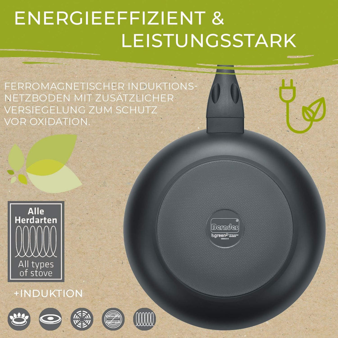 Berndes Pfanne 20 cm, b.green Alu Recycled Induction, Bratpfanne hergestellt zu 100% aus recycelten