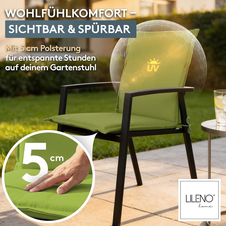 LILENO HOME Gartenstuhl Auflagen [1er Set - Niedriglehner] in Apfelgrün - Bequeme Liegen als Sitzauf