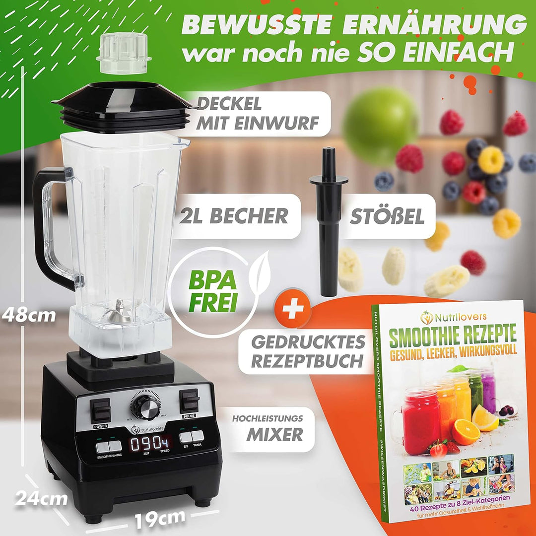 NUTRI-BLENDER MAX Hochleistungsmixer 2000W Standmixer Smoothie Hochleistung Smoothie-Maker Profi Mix