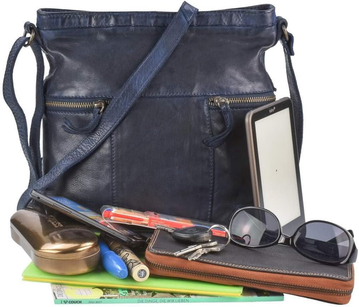 Bear Design Tasche Leder Schultertasche klein 26x25cm blau