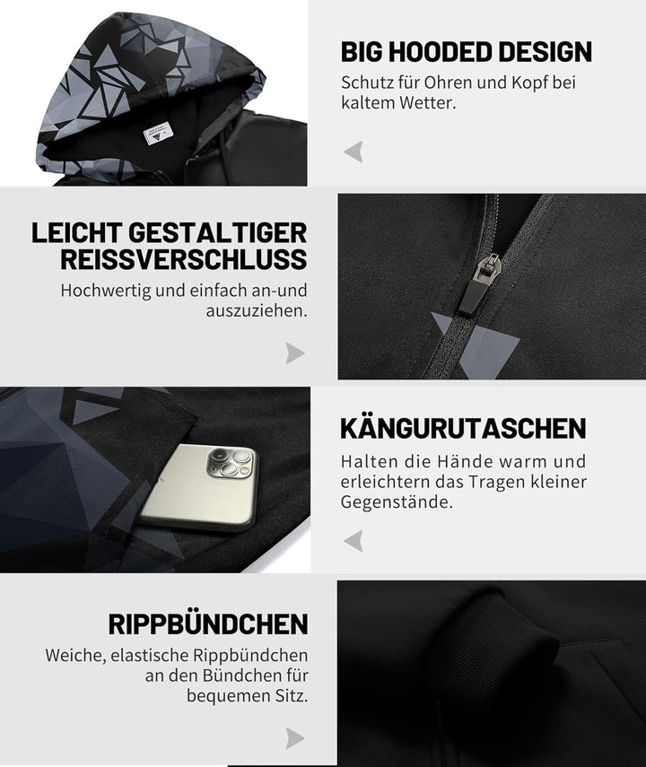 JACKETOWN Herren Kapuzenpullover Sweatshirt Reissverschluss Sweatjacke Gefüttert Hoodie Warm Fleece