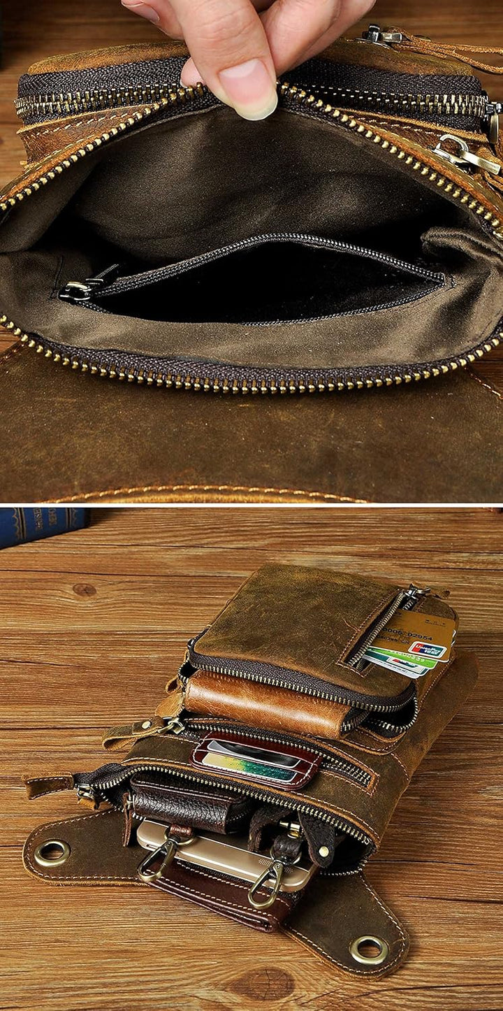 Le'aokuu Herren Leder Motorrad Hüfttasche Messenger Schulter Drop Leg Bag