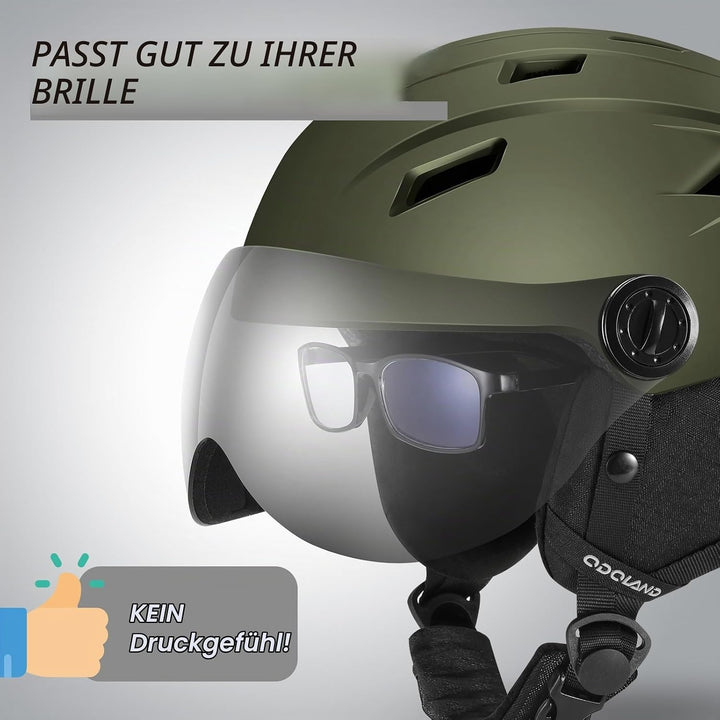 Odoland Erwachsene Skihelm Skihelm mit Visier, Leichter Race-Helm mit Helmvisier für Männer und Frau