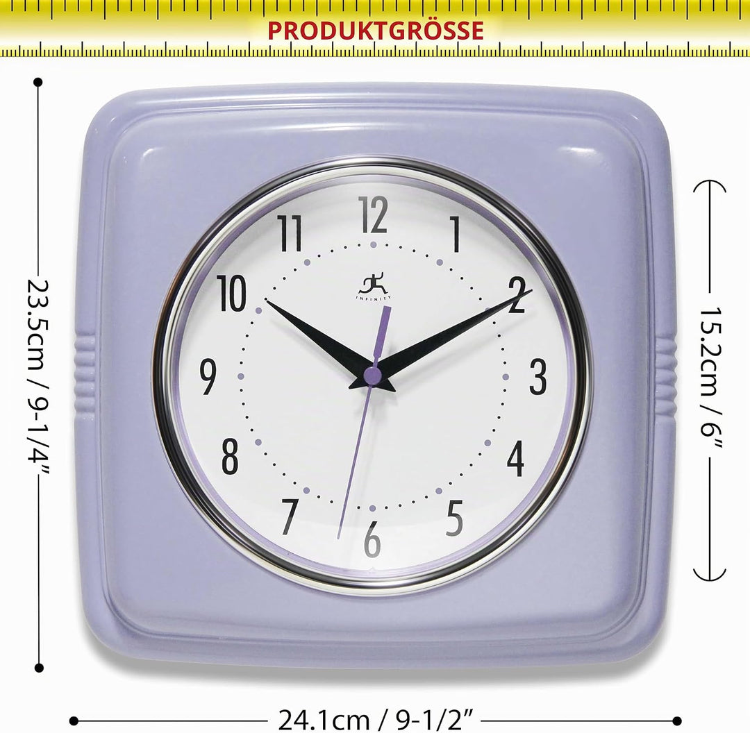Infinity Instruments, Retro-Wanduhr, 22,9 cm quadratische Uhr, lautlos, nicht tickend, Mitte des Jah