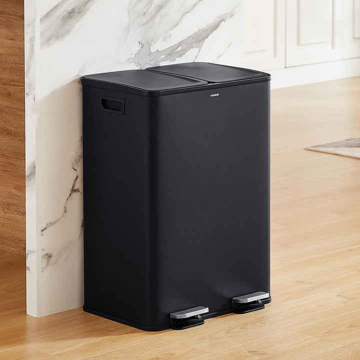 CASABEL Selektiver Sortierbehälter für Küchenabfälle 60L - 2 x 30 Liter, Doppelfächer, schwarzer Ede