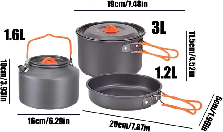 Camping-Kochset | Kompaktes Topf- und Pfannen-Set, tragbares Camping-Topf- und Pfannen-Set mit Wasse