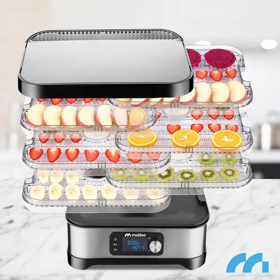 MalTec Dörautomat mit Timer Dörrgerät 450W Lufttrockner mit 5 Ebene für Lebensmittel Pilzen/Fleisch/