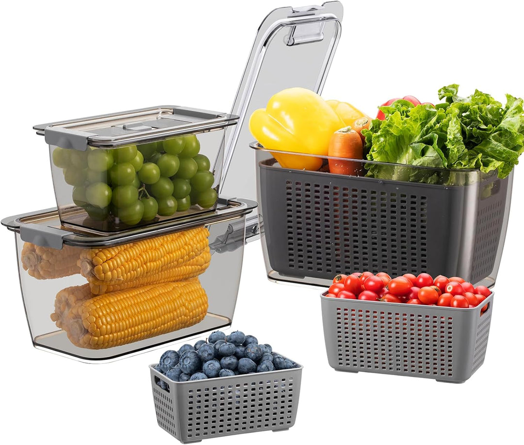 Luxear 3 Set Frischhaltedosen Obst Gemüse mit Deckel Sieb, 4L+1,7L+0,5L BPA frei Vorratsdosen, Kühls