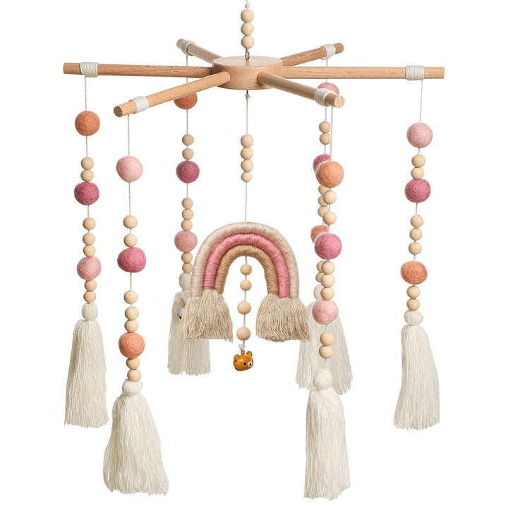 let's make Mobile Baby für Babybett Boho Regenbogen Holz Windspiel Mobile Wickeltisch Zubehör, Neuge