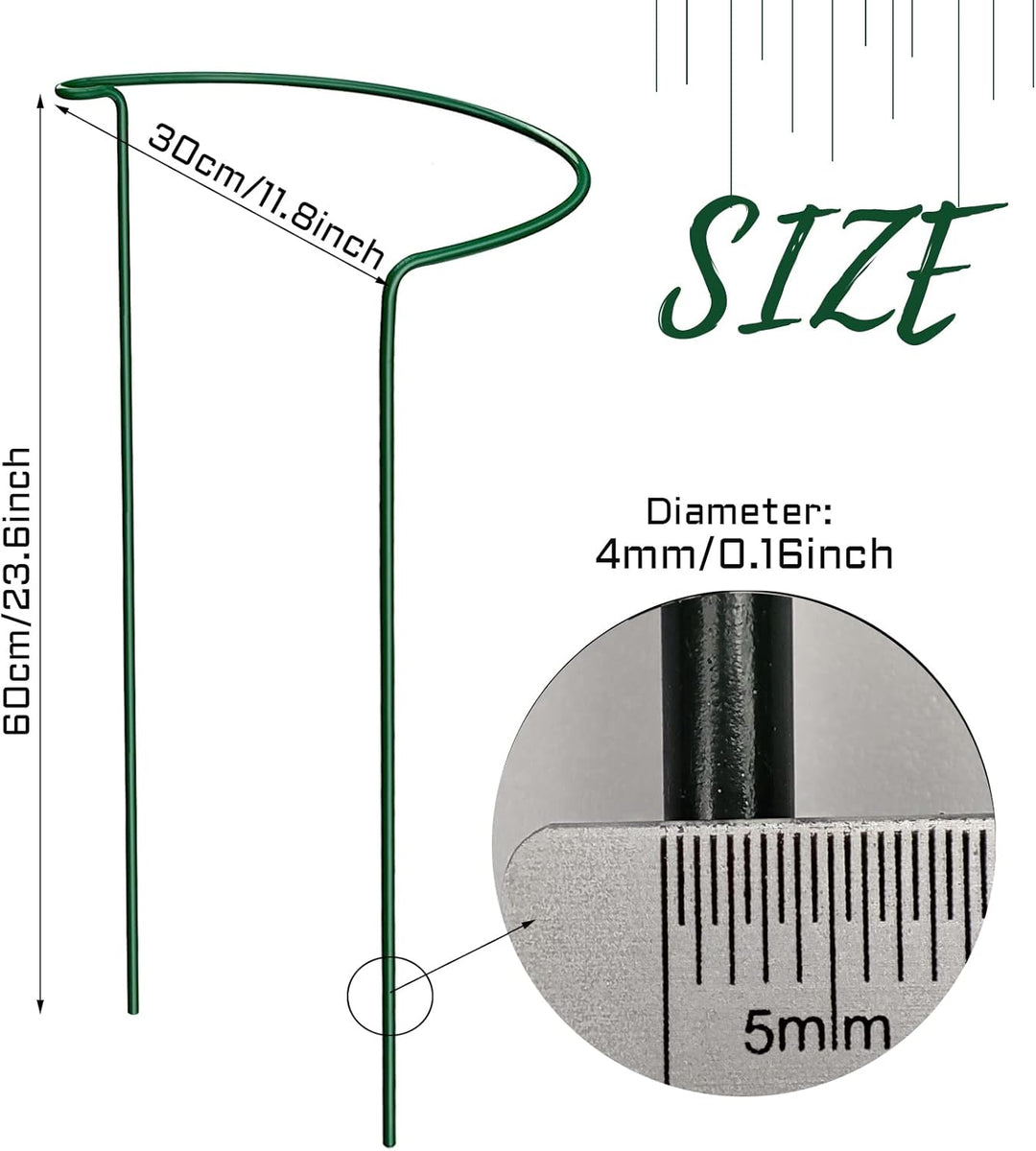 KAZITOO 4 Stück grosse 60cm hohe Bogen Pflanze Stützpfähle, 4mm starker Metallgarten unterstützt grü