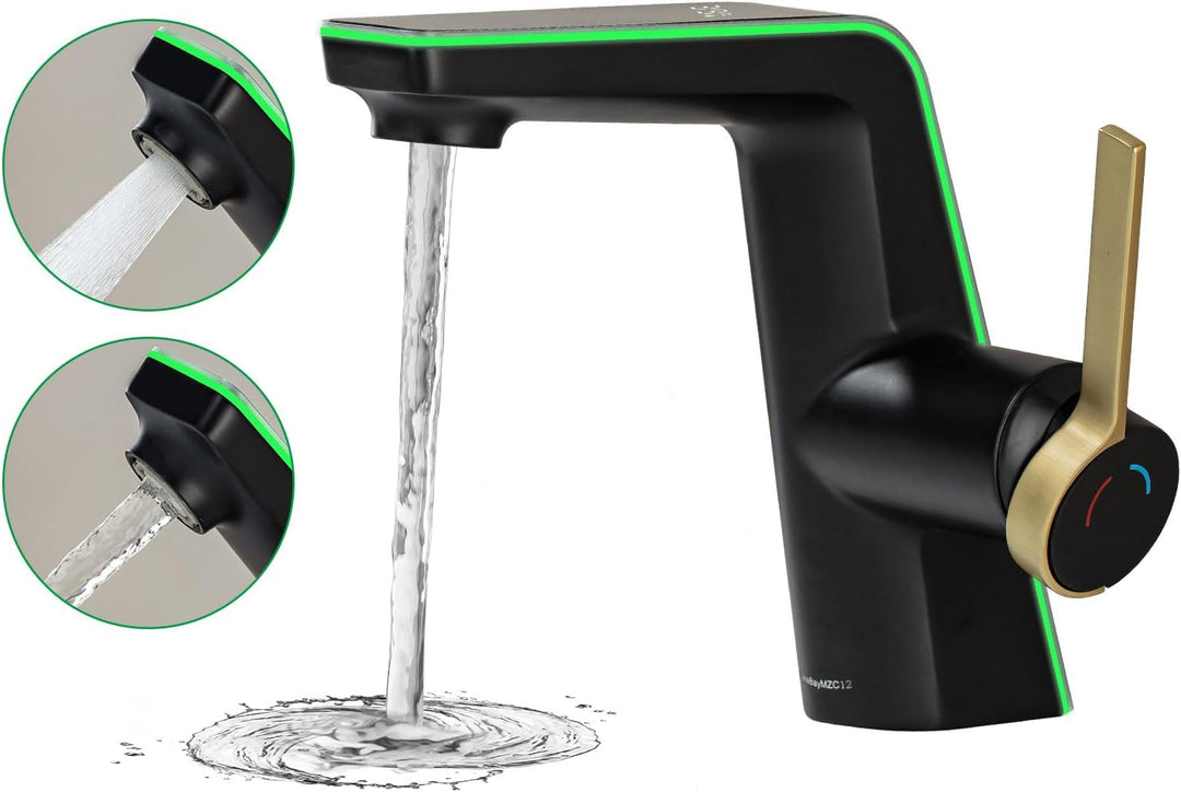 Wasserhahn Bad LakeBayMZC Mit LED-Temperaturanzeige Badarmatur,Waschtischarmatur aus Messing Einhebe